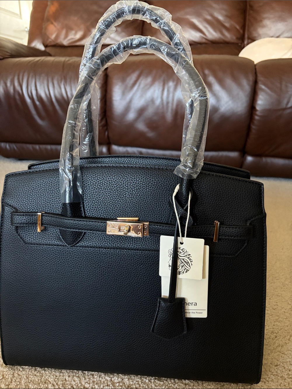 Black satchel bag with wallet